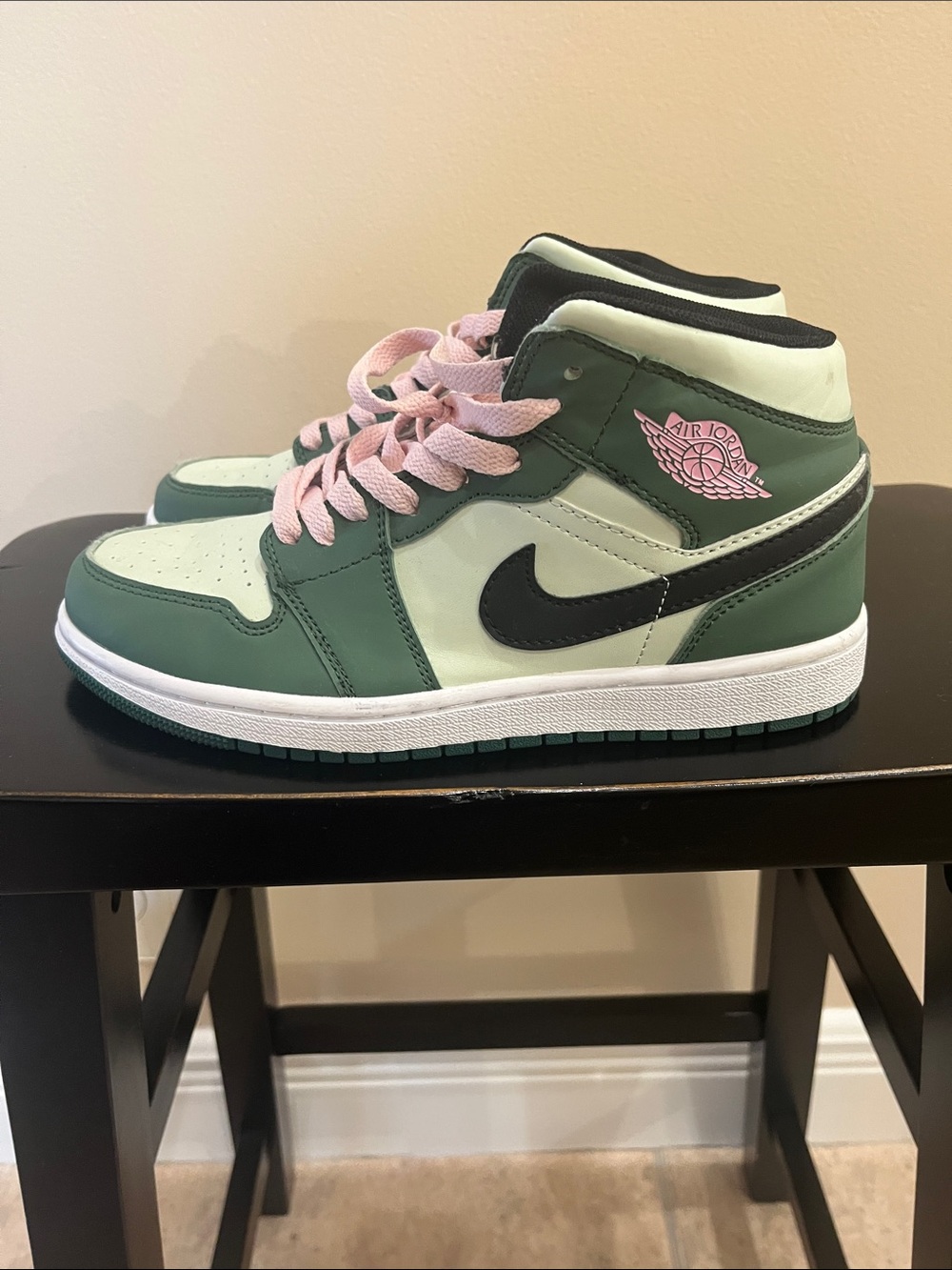 Mid-Top Sneakers in Mint Green, Black & Pink Laces - Picture 4 of 11